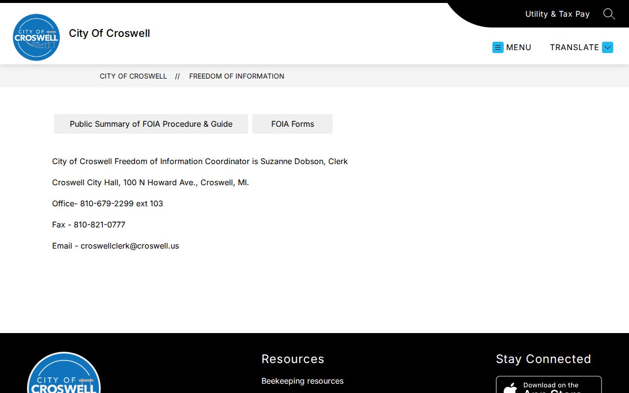 Croswell and Sanilac County criminal records with official city FOIA information