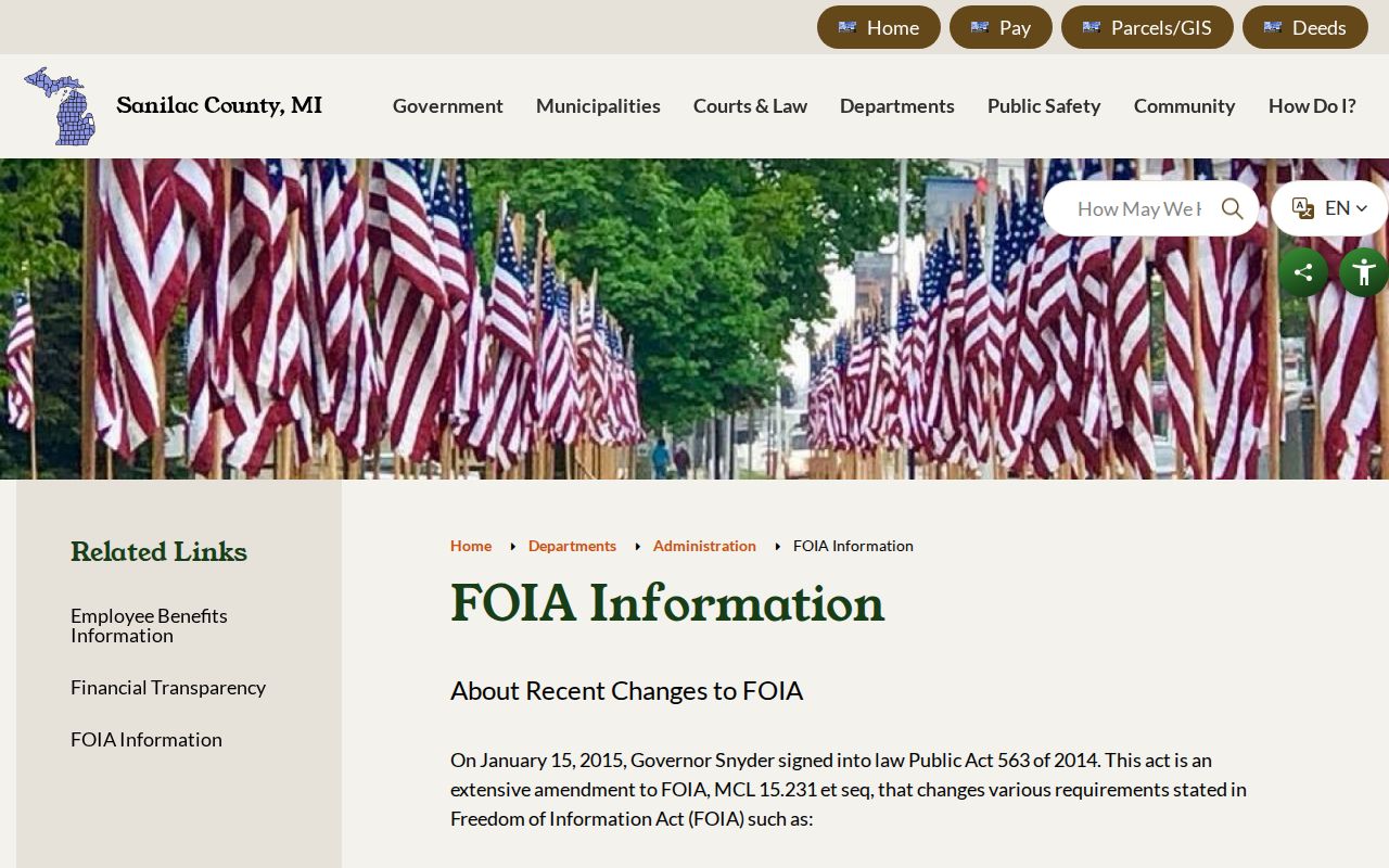Sanilac County FOIA information for criminal record requests