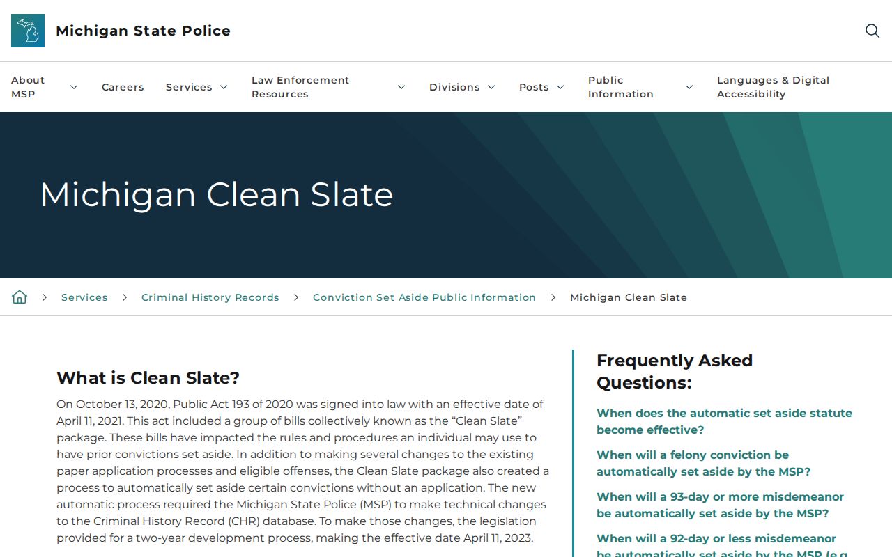 Michigan Clean Slate guidance for Sanilac County criminal records