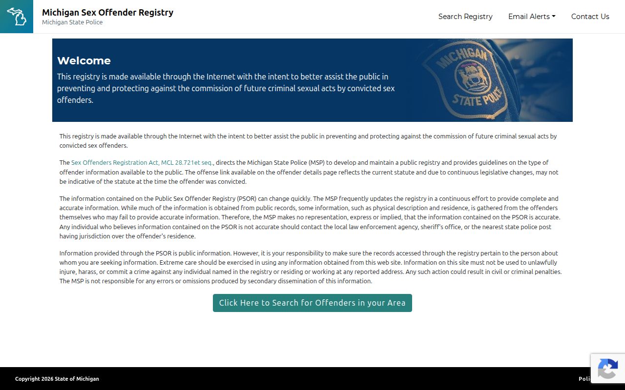 Michigan PSOR Sanilac County sex offender search form